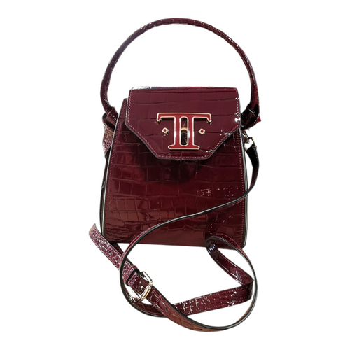 Mini sac à main femme en cuir de vachette effet croco rouge