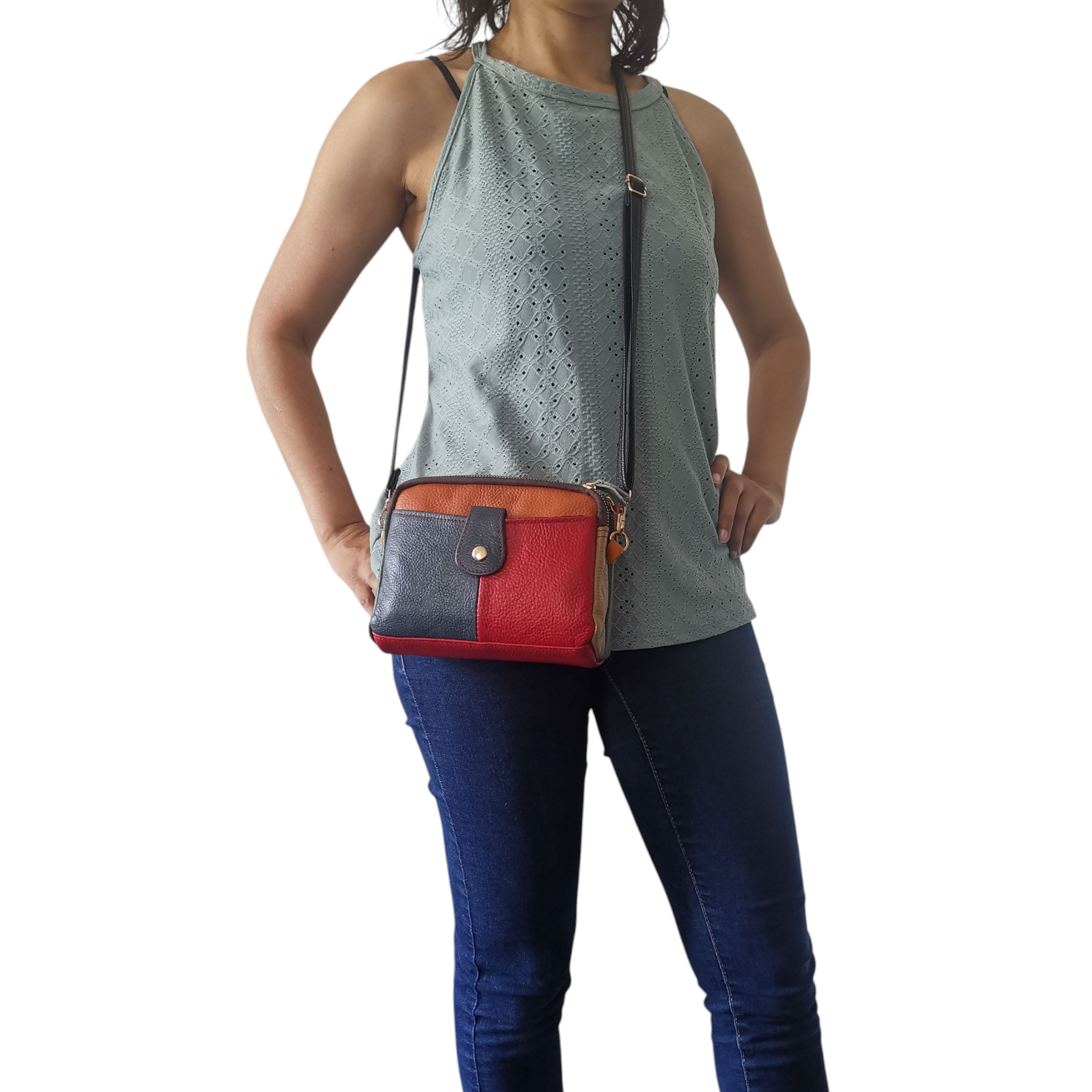 Petit sac bandoulière en cuir - Multicolore